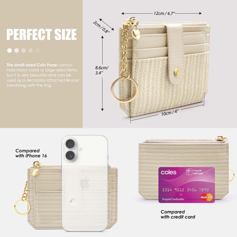 M-Plateau Slim Card Wallet with Keychain, Women's Small Bifold ID Holder with Zipper Pocket, Indigo (Off-White) - Image 2