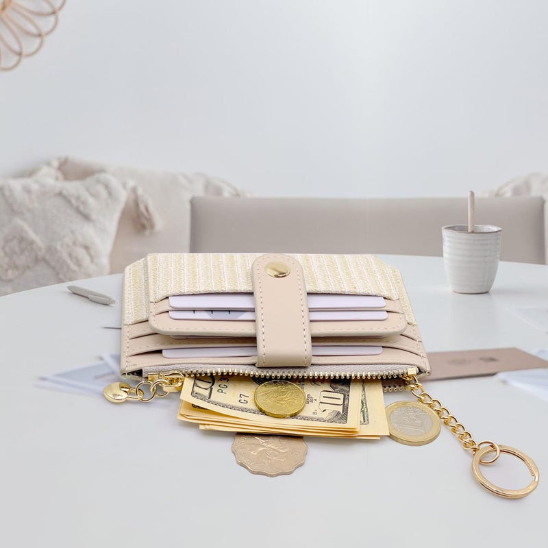 M-Plateau Slim Card Wallet with Keychain, Women's Small Bifold ID Holder with Zipper Pocket, Indigo (Off-White) - Image 5