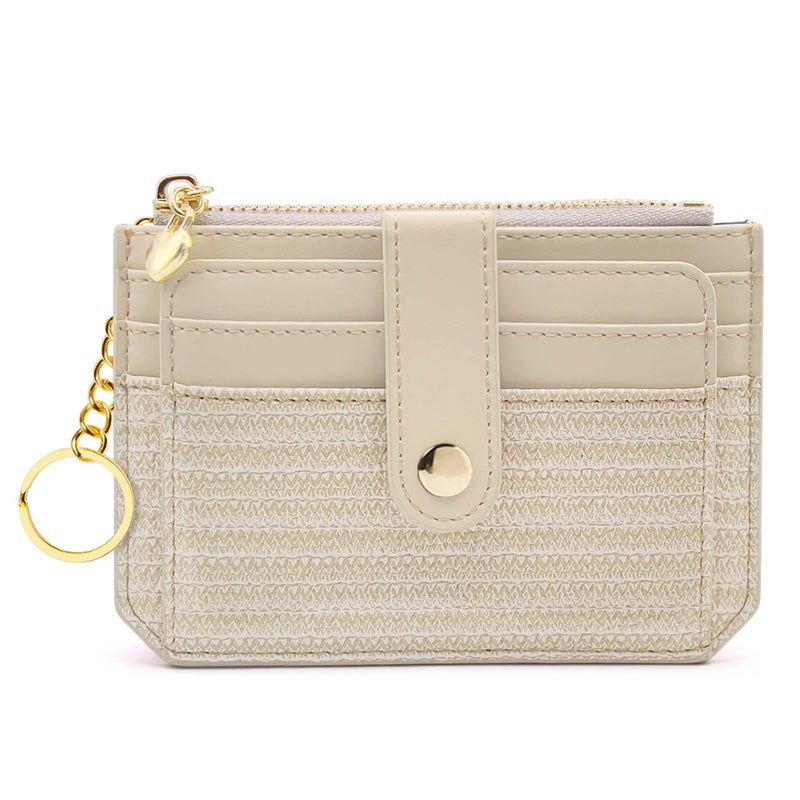 M-Plateau Slim Card Wallet with Keychain, Women's Small Bifold ID Holder with Zipper Pocket, Indigo (Off-White) - Image 1