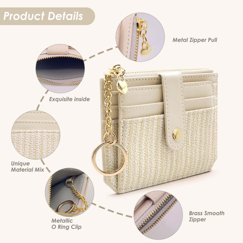 M-Plateau Slim Card Wallet with Keychain, Women's Small Bifold ID Holder with Zipper Pocket, Indigo (Off-White) - Image 3