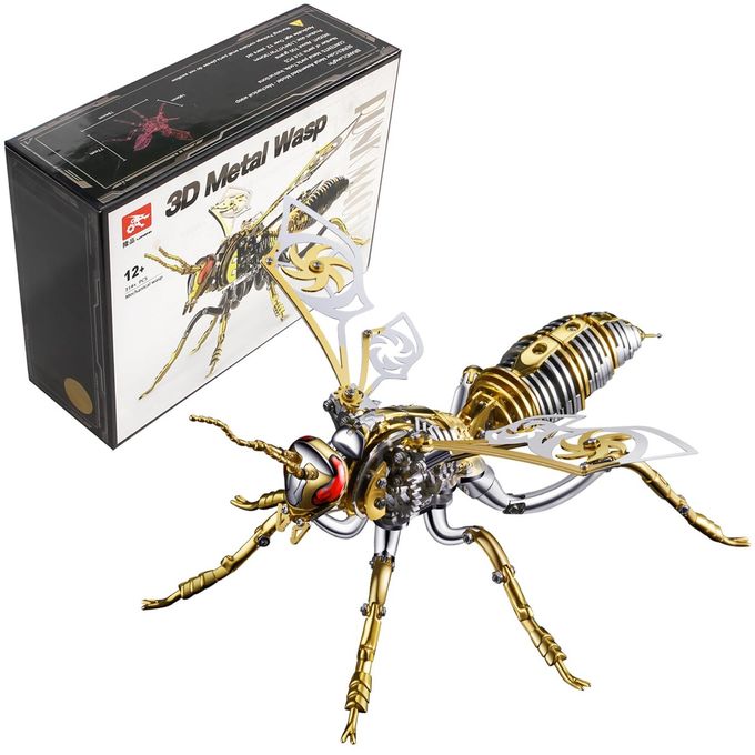 OreilleStar 3D Metal Puzzles for Adults: Northern Giant Hornet Metal Model Kits, 3D Metal Puzzle Mechanical Wasp Building Blocks, Difficult DIY for Assembly, Birthday Gifts for Men (3D Metal Wasp-Silver Gold) - Image 1