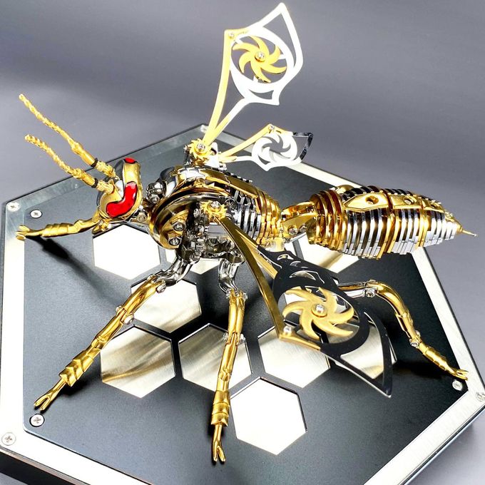 OreilleStar 3D Metal Puzzles for Adults: Northern Giant Hornet Metal Model Kits, 3D Metal Puzzle Mechanical Wasp Building Blocks, Difficult DIY for Assembly, Birthday Gifts for Men (3D Metal Wasp-Silver Gold) - Image 2