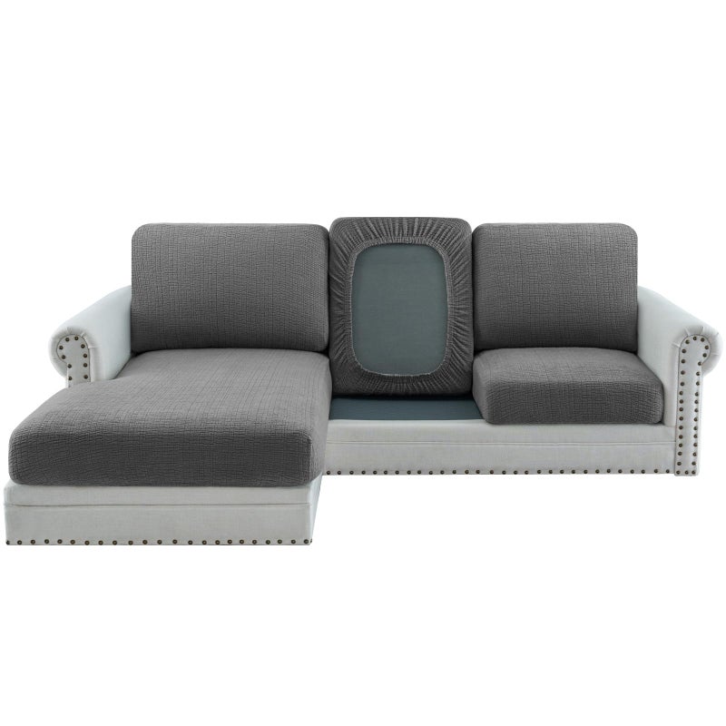 H.VERSAILTEX HVERSAILTEX Super Stretch Individual Jacquard Couch Cushion Covers Furniture Protector Spandex AntiSlip Soft Thickened Slipcovers Easy Install 1 PC Sofa Seat Couch Cover Gray - Image 2