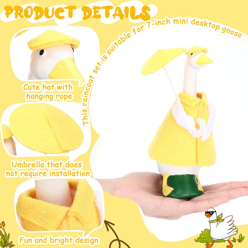 Tegeme 7 Inch Desk Goose Raincoat Outfit Set, Mini Geese Figurine Clothes with Hat Umbrella, Costume Accessories for 7-inch Geese Statue Decor, Goose Not Included(Yellow) - Image 2