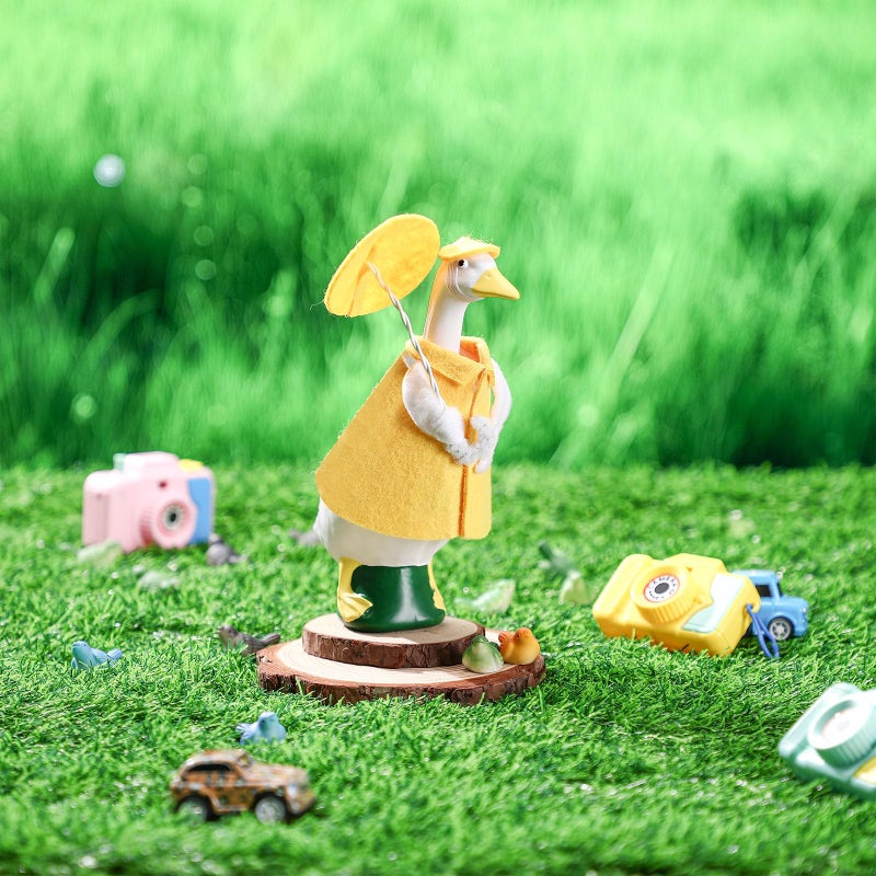 Tegeme 7 Inch Desk Goose Raincoat Outfit Set, Mini Geese Figurine Clothes with Hat Umbrella, Costume Accessories for 7-inch Geese Statue Decor, Goose Not Included(Yellow) - Image 3
