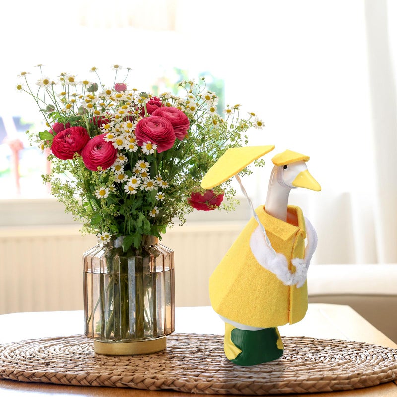 Tegeme 7 Inch Desk Goose Raincoat Outfit Set, Mini Geese Figurine Clothes with Hat Umbrella, Costume Accessories for 7-inch Geese Statue Decor, Goose Not Included(Yellow) - Image 5