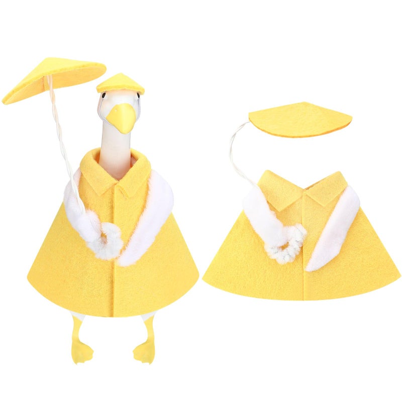 Tegeme 7 Inch Desk Goose Raincoat Outfit Set, Mini Geese Figurine Clothes with Hat Umbrella, Costume Accessories for 7-inch Geese Statue Decor, Goose Not Included(Yellow) - Image 1