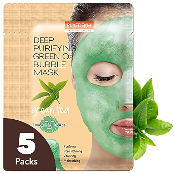PUREDERM Deep Purifying Green O2 Bubble Mask 0.88oz x 5ea / Korean beauty/Bubble mask/Cleansing foam/Cleanser/Purifying mask/Green tea mask/Face toxin - Image 1