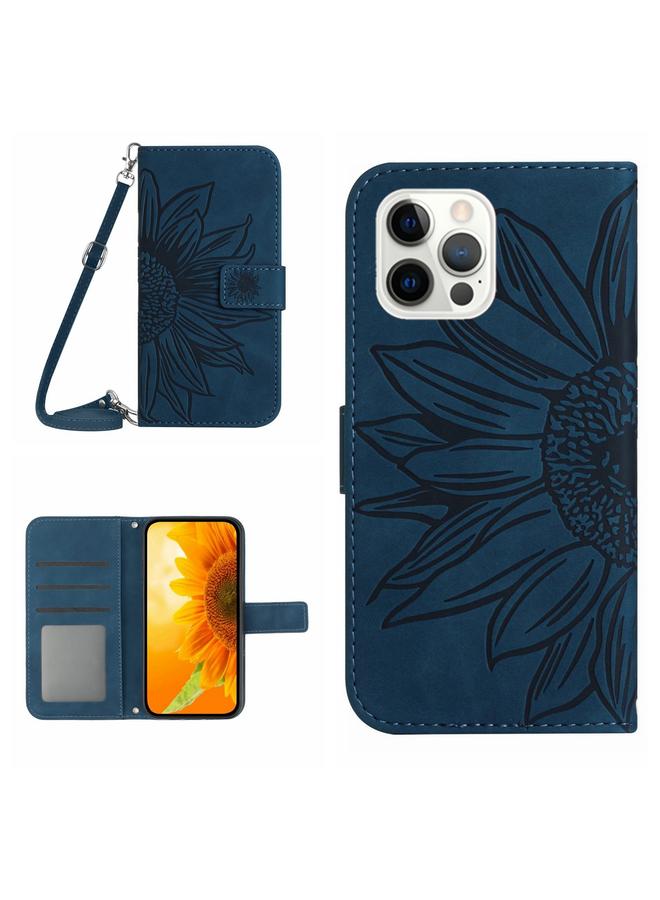 اس-توب جراب لهاتف iPhone 12 Pro Max مصنوع من الجلد بتصميم زهرة الشمس مع حبل تعليق - Image 1