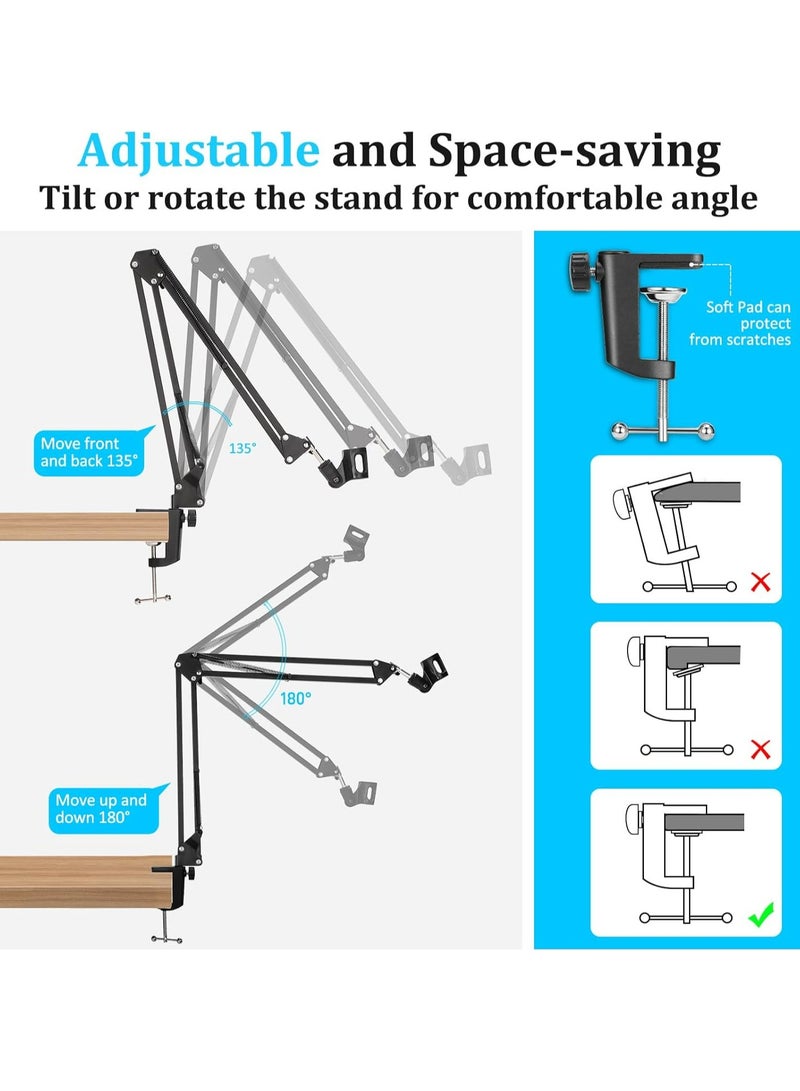 Mike Music Microphone Arm Stand Broadcasting Studio Mic Stand 360° Rotatable Adjustable Microphone Suspension with Metal Clamp, Boom Arm Mic Stand for Voice-over, Gaming, Recording(Small Stand Arm Length 50cm) - Image 3