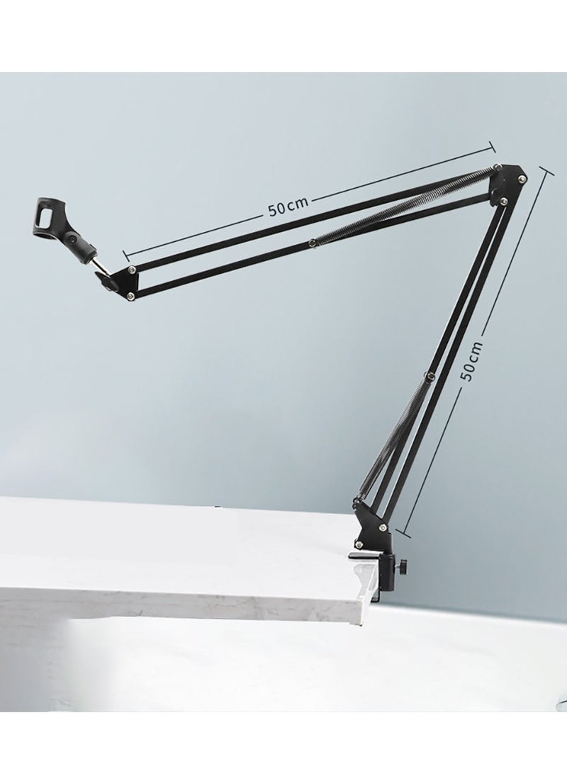 Mike Music Microphone Arm Stand Broadcasting Studio Mic Stand 360° Rotatable Adjustable Microphone Suspension with Metal Clamp, Boom Arm Mic Stand for Voice-over, Gaming, Recording(Small Stand Arm Length 50cm) - Image 2