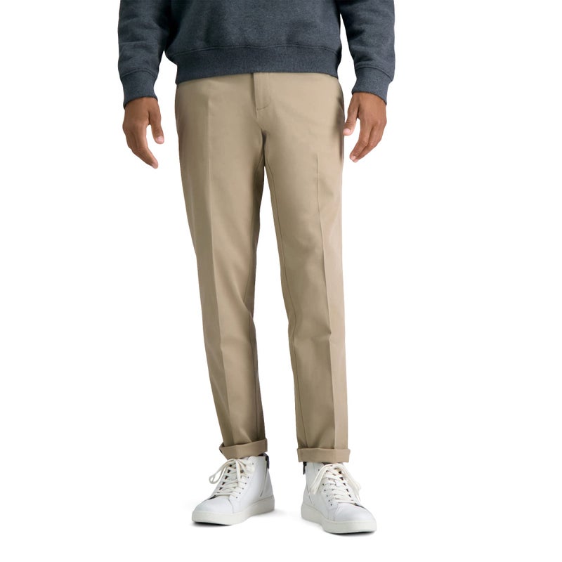 Haggar Men's Premium No Iron Khaki Straight Fit & Slim Fit Flat Front Casual Pant, Khaki Beige, 34W x 32L - Image 3