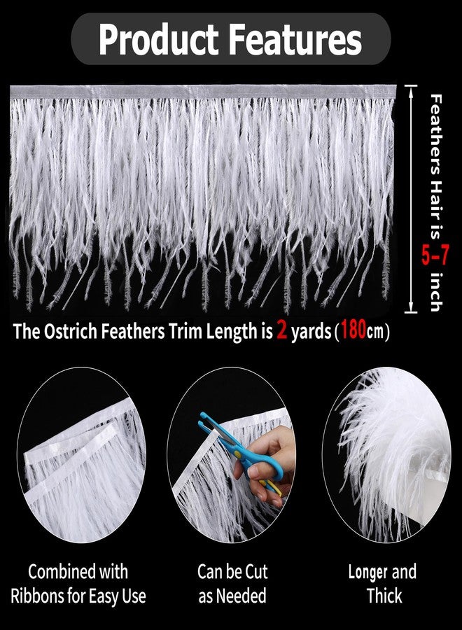 Soarer White Ostrich Feather Trim - 2Yards 5-7inch Feathers Fringe Trim for DIY Sewing Clothing, Dress,Wedding,Christmas Home Party(White) - Image 3