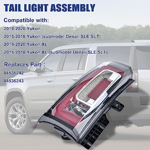Goopool Tail Lights Assembly Compatible With GMC Yukon/Yukon XL 2015 2016 2017 2018 2019 2020 Left Driver Side LED Lens Taillights Brake Signal Assembly With Bulb - Image 2