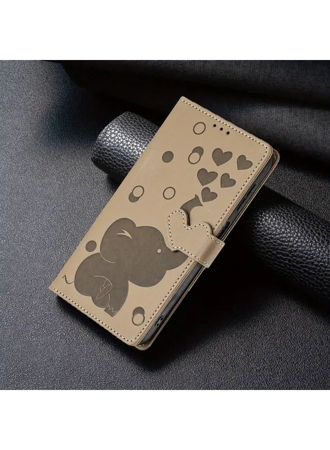 Brown Vintage Elephant Pattern Phone Case For Samsung Galaxy A56 With Card Holder And Strap - Image 1