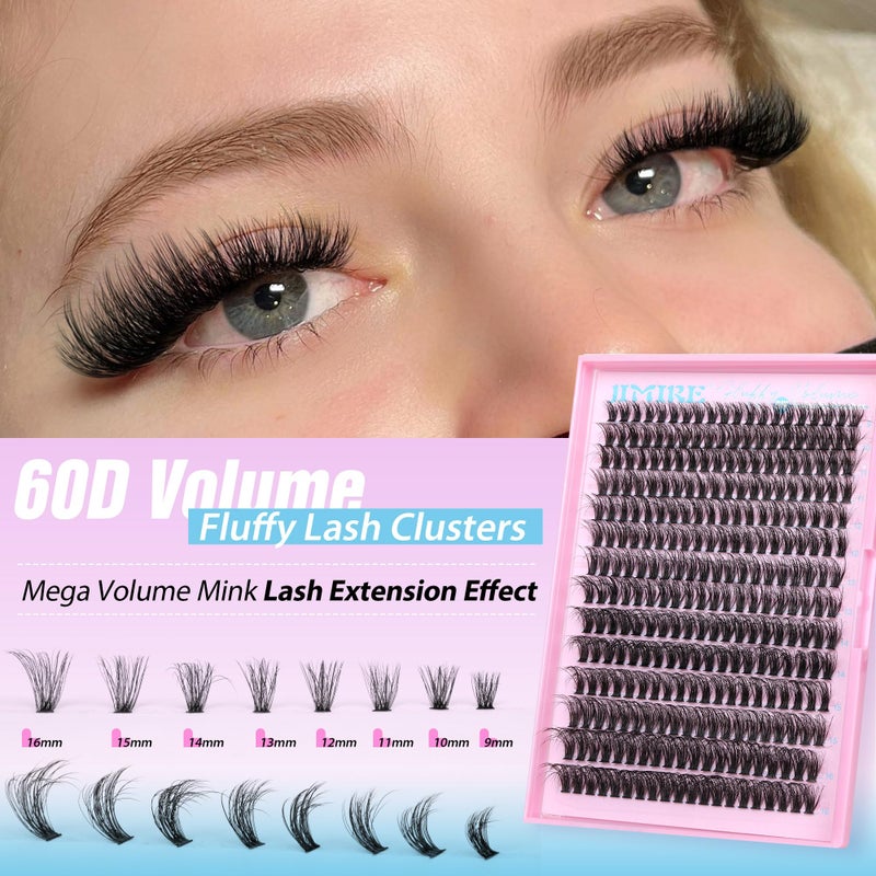 JIMIRE Fluffy Lash Clusters Volume Wispy 50D Thick Mink Eyelash Extensions 9-16mm 280Pcs Individual Lashes Beginners Friendly - Image 4