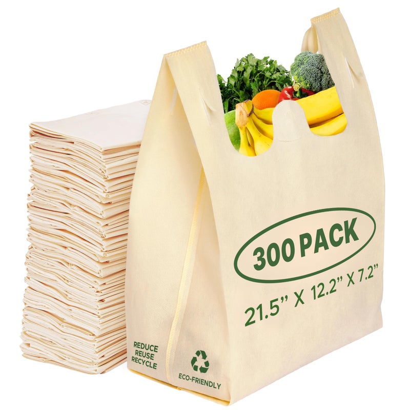 Simply Cool 300 Pack Reusable EcoFriendly Grocery TShirt Shopping Bags 215x122x72 Durable Recyclable Washable Foldable Portable Tote Bags Bulk