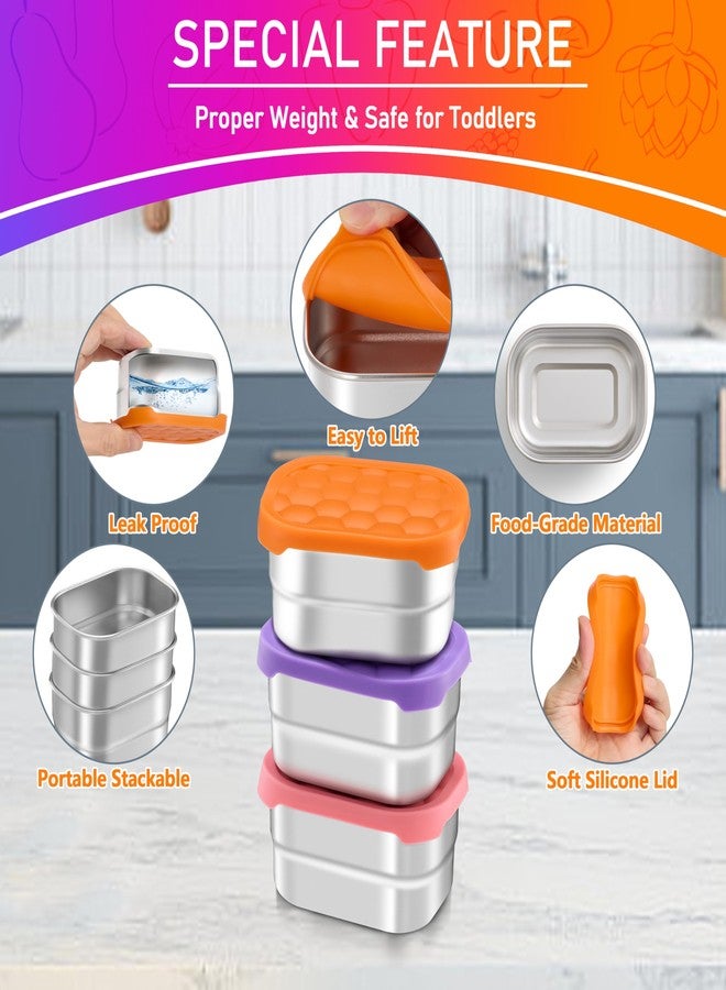 HaWare Stainless Steel Snack Containers for Toddlers and Kids, 8 oz Leak Proof Food Storage Containers with Silicone Lids, Stackable & Reusable Small Metal Lunch Box for Daycare and School- 3 Packs - Image 3