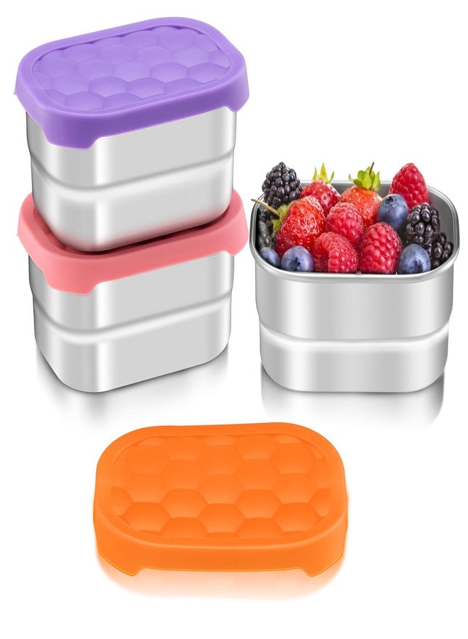 HaWare Stainless Steel Snack Containers for Toddlers and Kids, 8 oz Leak Proof Food Storage Containers with Silicone Lids, Stackable & Reusable Small Metal Lunch Box for Daycare and School- 3 Packs - Image 1