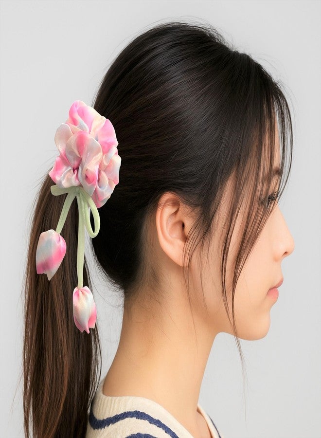 Luxelocks Pack of 2pcs Floral Hair Scrunchies with Tulip, Decorative Hair Accessories, tulip hair scrunchies for women - Image 3