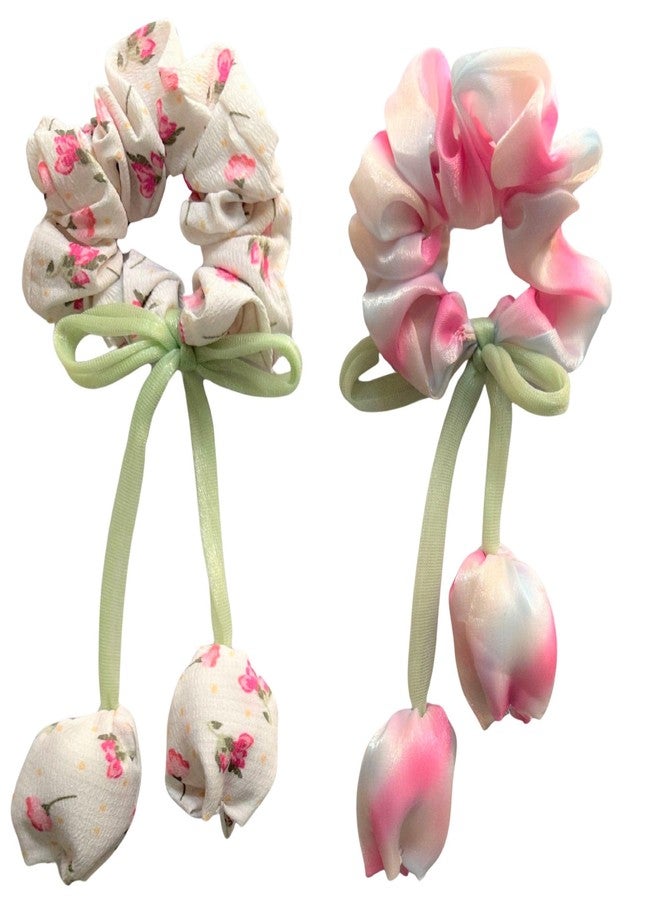Luxelocks Pack of 2pcs Floral Hair Scrunchies with Tulip, Decorative Hair Accessories, tulip hair scrunchies for women - Image 4