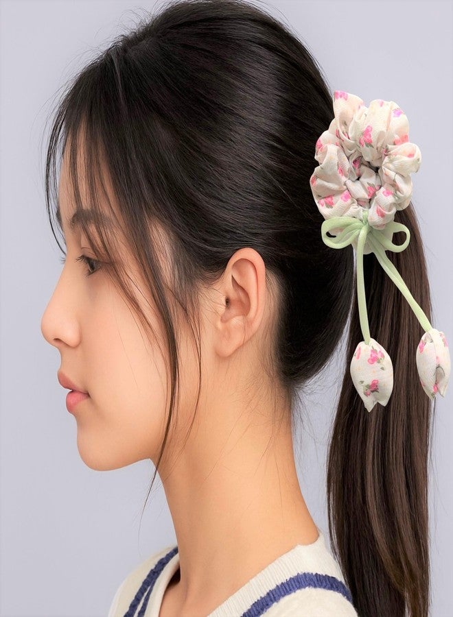Luxelocks Pack of 2pcs Floral Hair Scrunchies with Tulip, Decorative Hair Accessories, tulip hair scrunchies for women - Image 5
