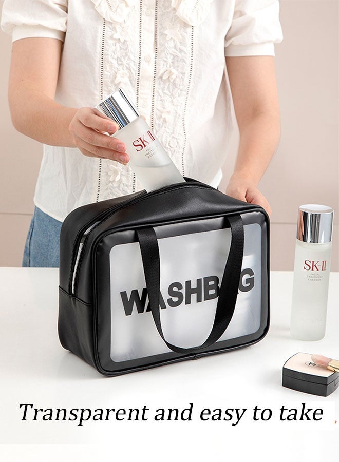 Translucent Waterproof Makeup Cosmetic Bag Travel Organizer for Accessories, Portable PVC Wash Bag Travel Business Vacation Bathroom Organizer（Black-L) - Image 4
