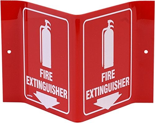 Brady V Sign Fire Extinguisher with Picto White on Red Acrylic 6 Height 9 Width 49377 V1FE15A - Image 1