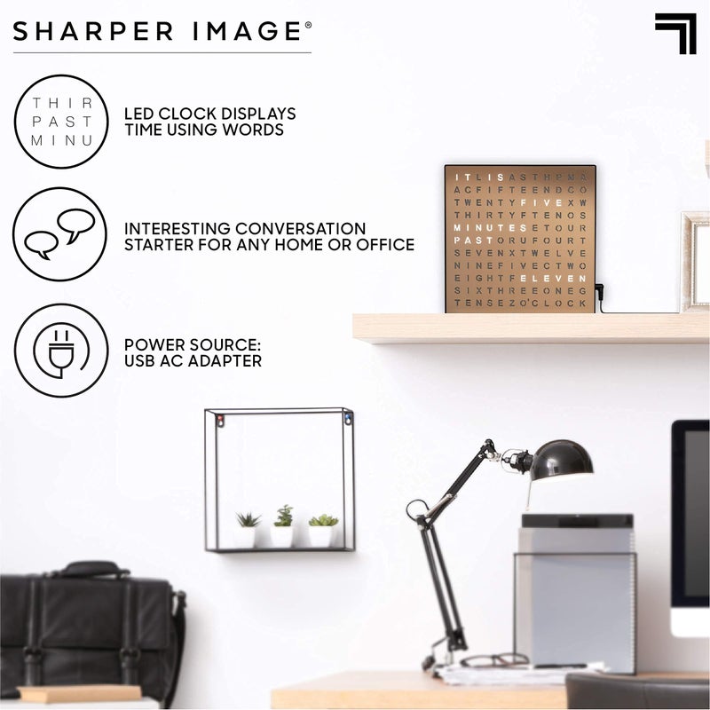 Sharper Image LED Word Digital Clock, 7.75", Copper Finish, Light-Up Desk & Wall Clock, Modern Time Display, Shelf or Wall Decor for Home Office, Living Room, Kitchen & Bedroom, Housewarming Gift - Image 3