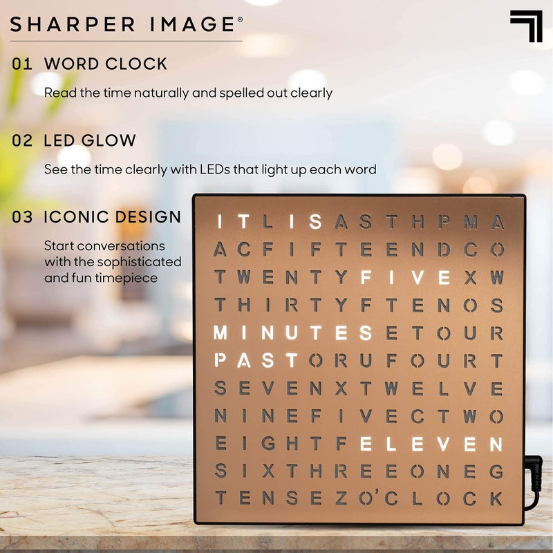 Sharper Image LED Word Digital Clock, 7.75", Copper Finish, Light-Up Desk & Wall Clock, Modern Time Display, Shelf or Wall Decor for Home Office, Living Room, Kitchen & Bedroom, Housewarming Gift - Image 4