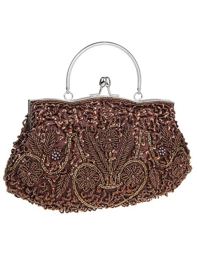 iToolai - Satin Purse Evening Handbags Wedding Bag Beaded Sequins Clutch (Coffee) - Image 1