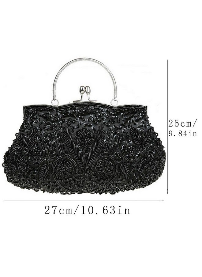 iToolai - Satin Purse Evening Handbags Wedding Bag Beaded Sequins Clutch (Coffee) - Image 1