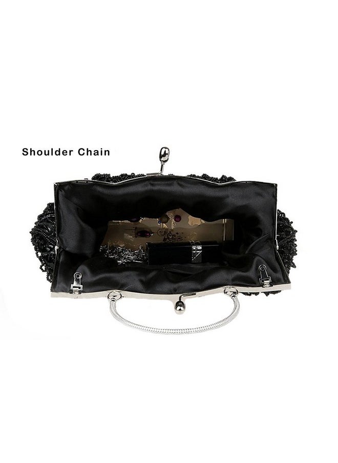 iToolai - Satin Purse Evening Handbags Wedding Bag Beaded Sequins Clutch (Coffee) - Image 1