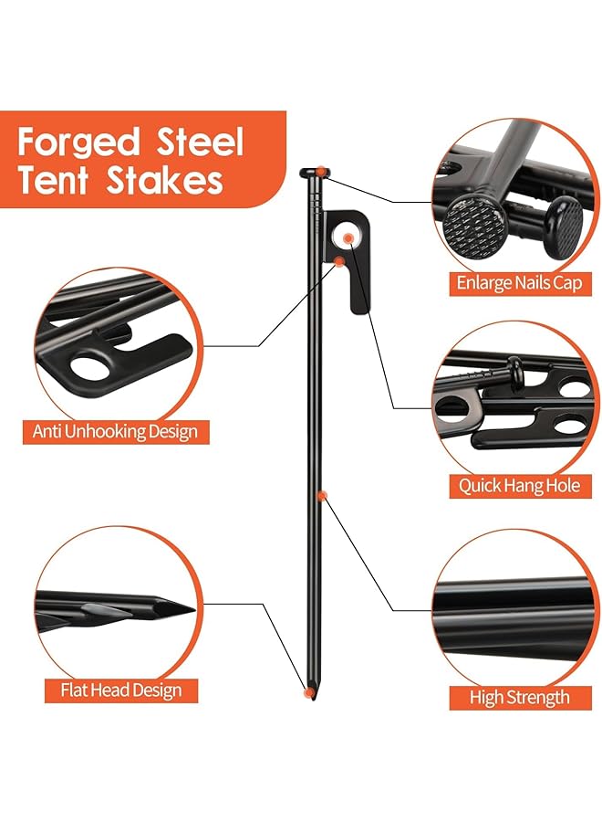 Oasisgalore 8 Pack 8In Camping Tent Hooks Tent Stakes Tent Pegs For Desert Sand Camping Kit(8 Pack 8In Stakes + Hammer)  - Image 2