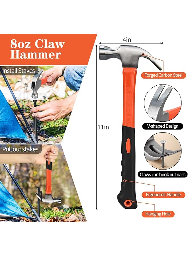 Oasisgalore 8 Pack 8In Camping Tent Hooks Tent Stakes Tent Pegs For Desert Sand Camping Kit(8 Pack 8In Stakes + Hammer)  - Image 3