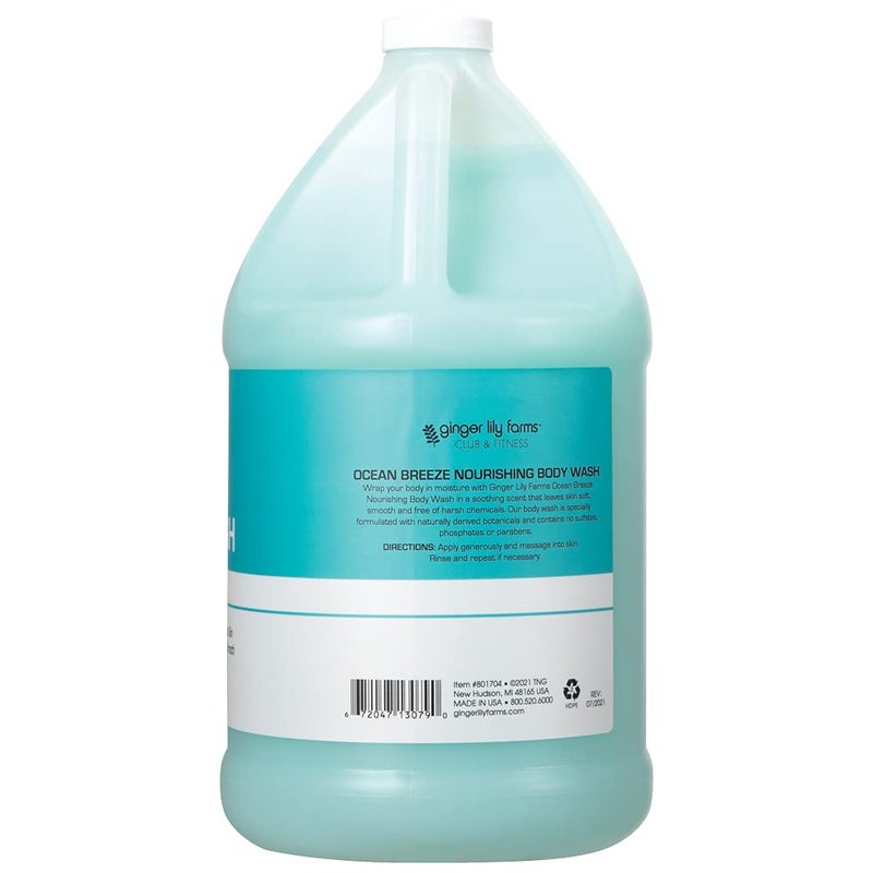 Ginger Lily Farms Club & Fitness Nourishing Body Wash, 100% Vegan & Cruelty-Free, Bath & Shower Gel for Men and Women, Ocean Breeze Scent, 1 Gallon (128 fl. oz.) Refill - Image 2