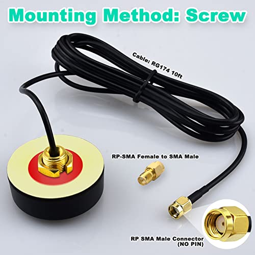 YOTENKO Dual Band 2.4 5.8 GHz WiFi Antenna, 5dBi Mini Omni-Directional RP-SMA Male Antenna 10ft Cable w/SMA Male to RPSMA Female Adapter for WiFi Router Hotspot Wireless Network Card - Image 4
