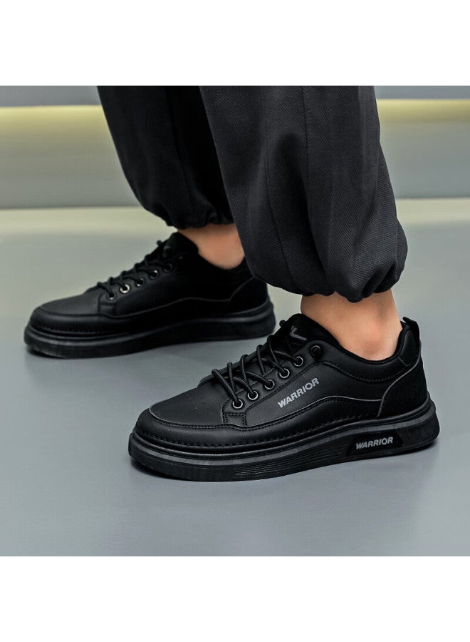 Warrior Men'S Casual Sports Shoes Breathable Leather Shoes White Shoes Wxp(Wz)-2428 Black Size 40 - Image 2