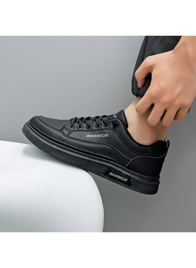 Warrior Men'S Casual Sports Shoes Breathable Leather Shoes White Shoes Wxp(Wz)-2428 Black Size 40 - Image 1