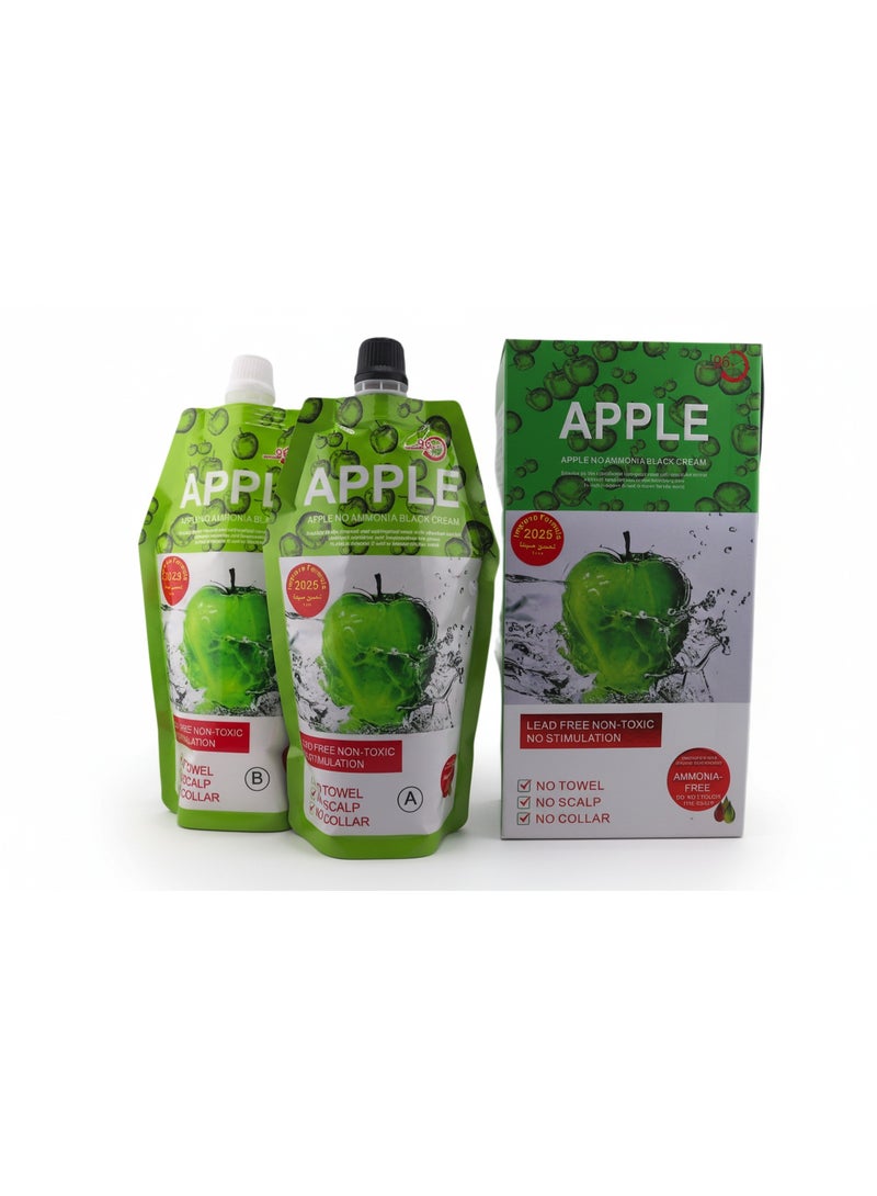 Apple No-Ammonia Black Hair Coloring Cream 96H 500ml x 2 – Lead-Free & Non-Toxic Improve Formula 2025 is a next-generation hair coloring solution designed for safe, effective, and nourishing hair transformation. Powered by a gentle, modern formula, this product delivers rich, natural black color while prioritizing scalp comfort and hair health. - Image 1