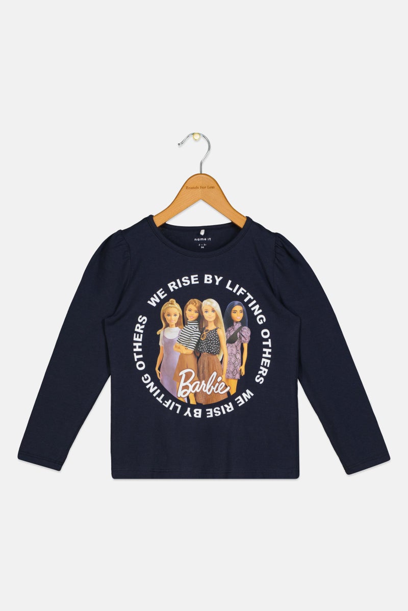 NAME IT Toddlers Girl Crew Neck Long Sleeves Graphic Print T-shirt, Dark Navy - Image 1