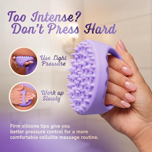 SILKLE Cellulite Massage Tool & Lymphatic Drainage Massager - Silicone Anti Cellulite Massage Brush for Body Sculpting with Ergonomic Handle - Cellulite Remover for Legs, Thighs and Belly - Purple - Image 3