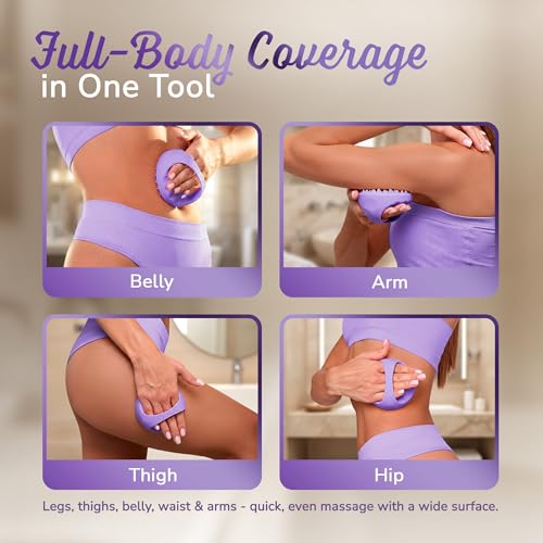 SILKLE Cellulite Massage Tool & Lymphatic Drainage Massager - Silicone Anti Cellulite Massage Brush for Body Sculpting with Ergonomic Handle - Cellulite Remover for Legs, Thighs and Belly - Purple - Image 4