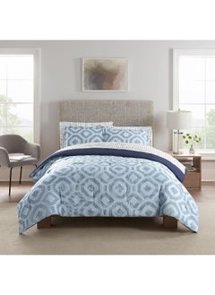 Serta SERTA Simply Clean Skyler Soft 7 Piece Geometric Bed in A Bag Complete Bedding Comforter Set with Sheets and Pillow Case for All Season, King, Blue  - Image 1