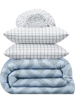 Serta SERTA Simply Clean Skyler Soft 7 Piece Geometric Bed in A Bag Complete Bedding Comforter Set with Sheets and Pillow Case for All Season, King, Blue  - Image 3