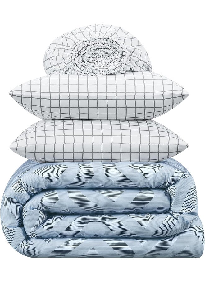 Serta - SERTA Simply Clean Skyler Soft 7 Piece Geometric Bed in A Bag Complete Bedding Comforter Set with Sheets and Pillow Case for All Season, King, Blue - Image 1