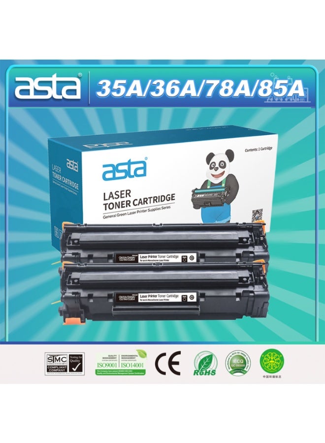 ASTA 2PCS CB435A 35A P1005 Cartridge Toner Compatible For HP LaserJet P1002 P1003 P1004 P1006 P1009 Printer CB B 435 35 A Laser Jet Replacement Office Consumable BK B K Smooth Clear Printing Print - Image 1