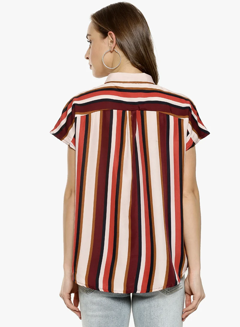 PINACOLADA Women's Maroon & Beige Barcode Striped Shirt Women's Maroon & Beige Barcode Striped Shirt  | Best Price UAE