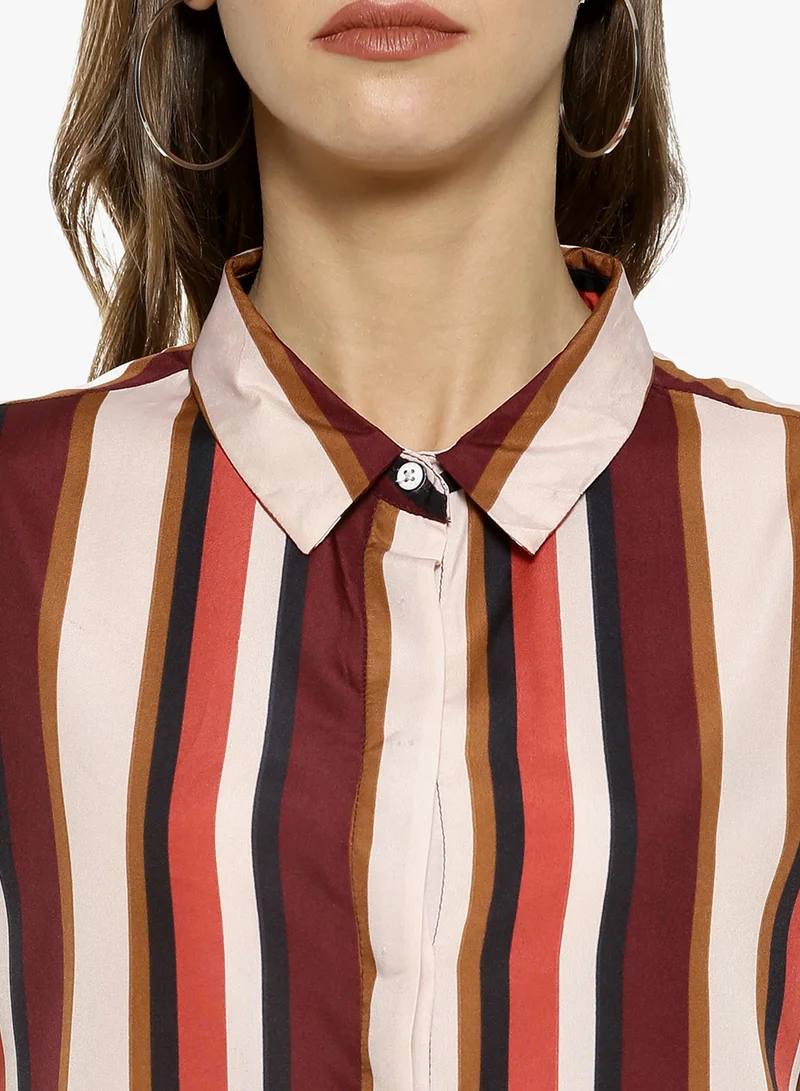 PINACOLADA Women's Maroon & Beige Barcode Striped Shirt Women's Maroon & Beige Barcode Striped Shirt  | Best Price UAE