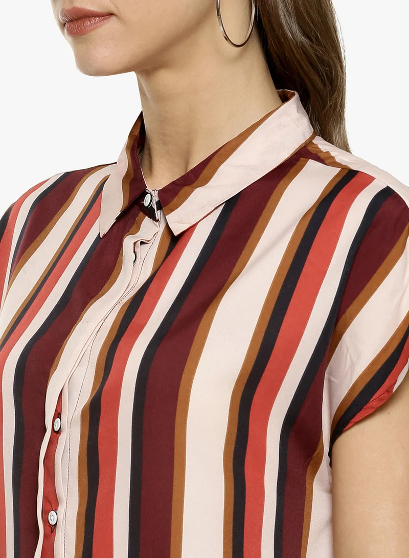 PINACOLADA Women's Maroon & Beige Barcode Striped Shirt Women's Maroon & Beige Barcode Striped Shirt  | Best Price UAE